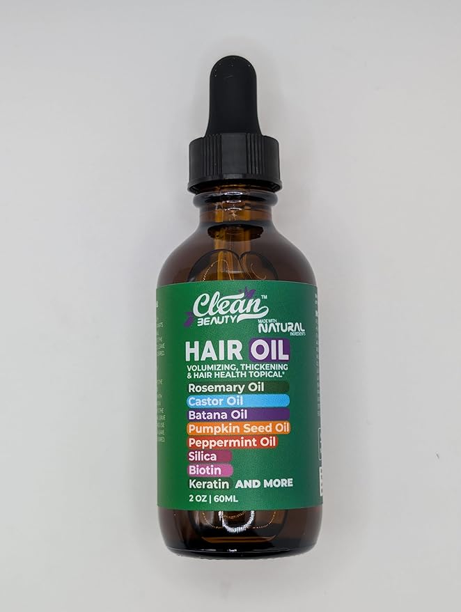 Clean Beauty Rosemary Hair Oil For Growth with Castor Oil Batana Oil Pumpkin Seed Oil Peppermint Oil Silica Biotin Collagen Keratin Saw Palmetto Horsetail Tea Tree Vit E Aloe Vera Jojoba (1 Pack)