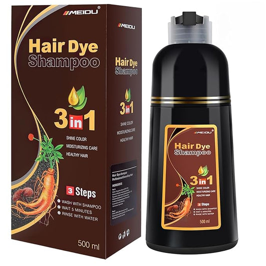 MEIDU Dark Burgundy Hair Dye Shampoo 3 in 1 for Gray Hair, Hair Dye for Women Men, Hair Color for Women Herbal Ingredients Natural (500ml,16.9oz) (Deep wine red)