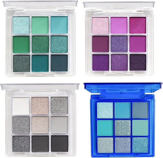 URQT 4 Pack/Set Eyeshadow Palette Set - Rich Colors Eye Makeup Kit, Black, Blue, Green, Purple Eyeshadow Shades, Natural Nude Matte Shimmer Glitter Naked Eye Shadow Pallete Set