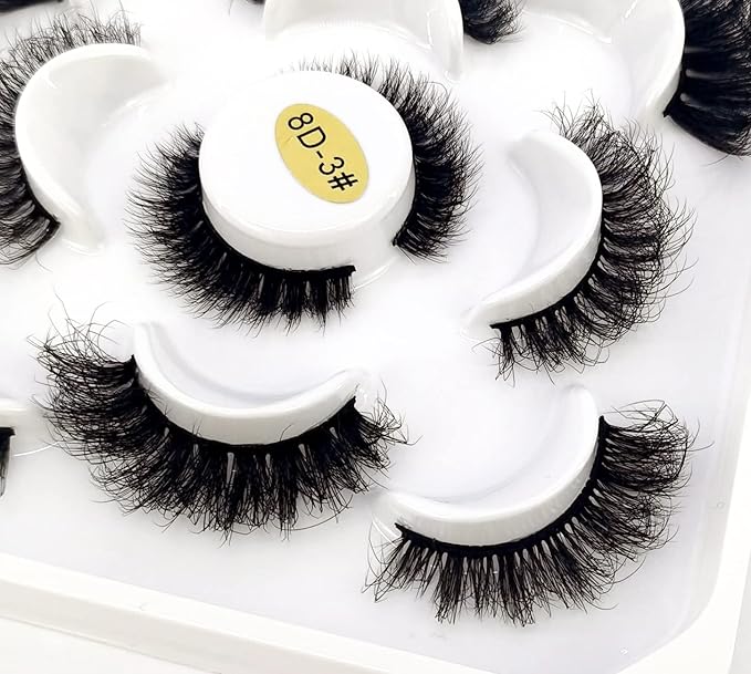 HBZGTLAD new 5 Pairs 25 mm 3d Mink Lashes Bulk Faux with Custom Natural Mink Lashes Pack Short Wholesales Natural False Eyelashes (8D-03#)