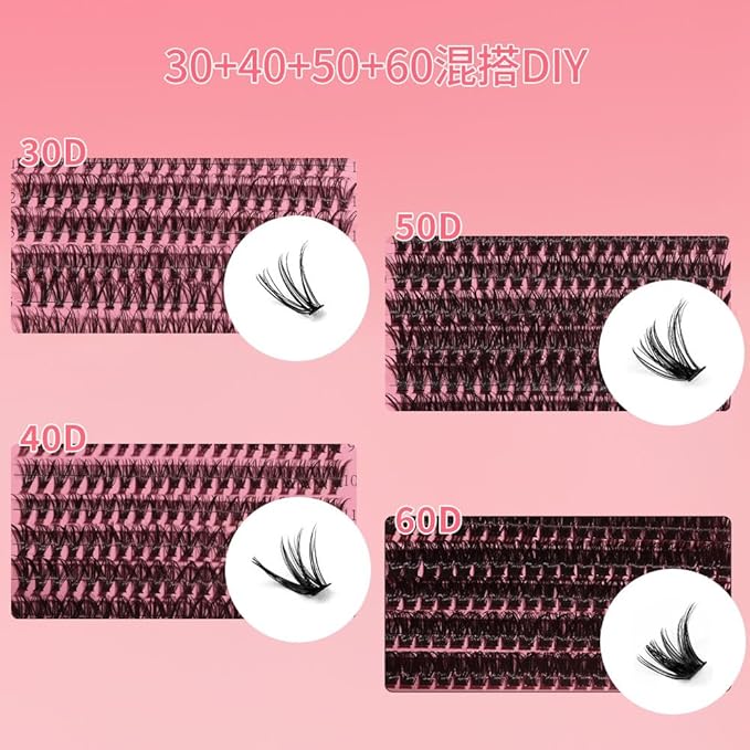 DIY Lash Clusters Kit Lash Extension Kit, 640pcs,30D&40D&50D&60D, 9-16mm, D Curl, Natural Volume Lash Extensions Wispy Eyelash Clusters Individual Lashes Kit,1#Black