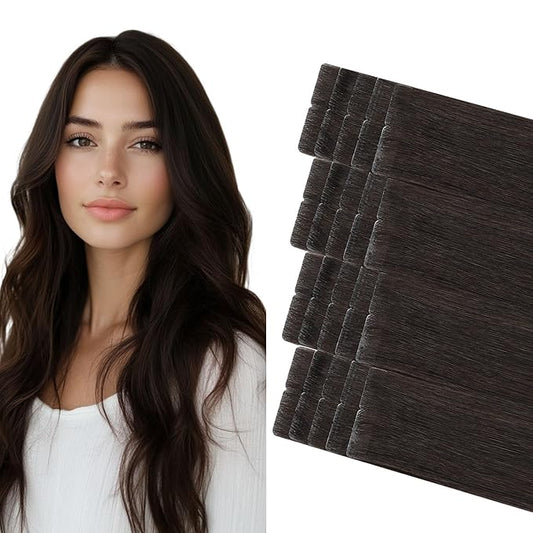 COOKAYU Invisible Tape in Hair Extensions, Invisi Edge Human Hair Dark Brown 40g 20pcs 18Inch Seamless Tape in Human Hair Extensions Straight