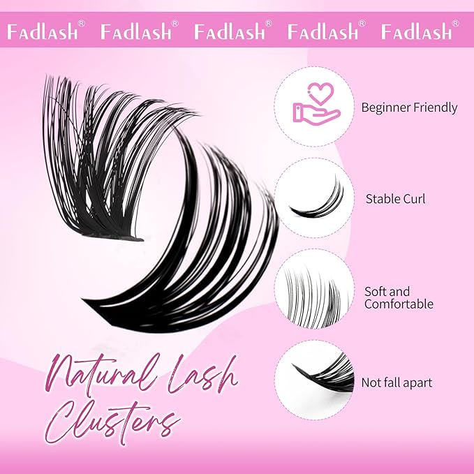 FADLASH Lash Clusters 60D+80D Fluffy Eyelash Clusters 10-18mm Clusters Eyelash Extensions D Curl Individual Lashes Natural and Volume DIY Lash Extensions