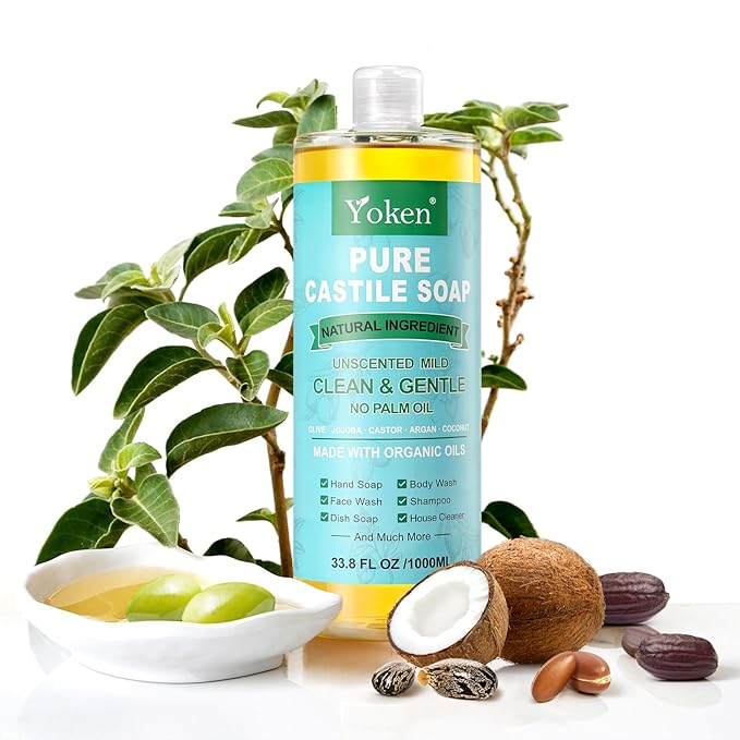 Pure Castile Soap Liquid Unscented 67 fl oz Castile Liquid Soap Made With Organic Oil, Clean & Gentle, No Palm Oil, Vegan, Natural Castille soaps for Face Body Hand Wash, Dishes Multi-purpose