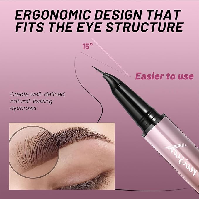 2-in-1 Curved Eyebrow Pen and Eyeliner with 10Pcs Brow Stencils, Microblading Eyebrow Pencil with 4 Fork-Tip and Curved Precise Tip, Waterproof and Long Lasting Eyebrow Pencils for Women, Dark Brown