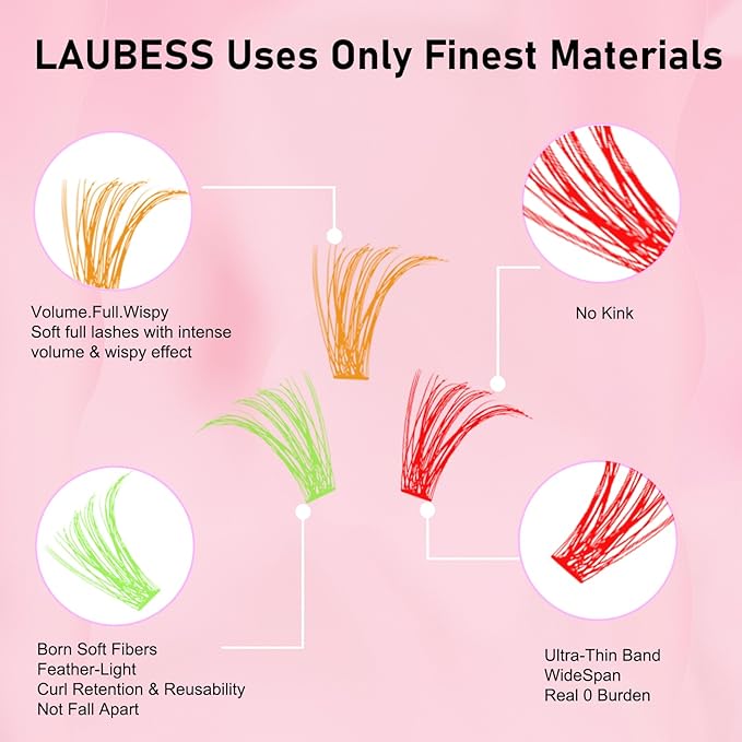 Colored Lash Clusters LAUBESS Colored Eyelash Clusters Wispy Colored Lash Extensions Colorful Lash Clusters Individual Lashes White Orange Light Pink Red Green Dark Brown (Colorful 0.07D, 13/15mm)