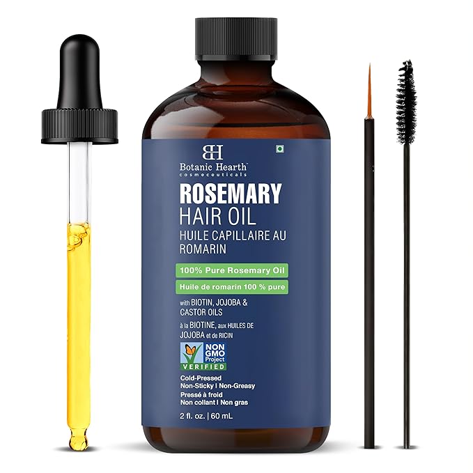 Botanic Hearth 100% Pure Rosemary Oil For Hair Growth | Infused with Biotin, Jojoba & Castor Oil | Hair Oil Repairs Dry Damaged Hair, Strengthening, Healthier - Hair Tonic, 2 fl oz