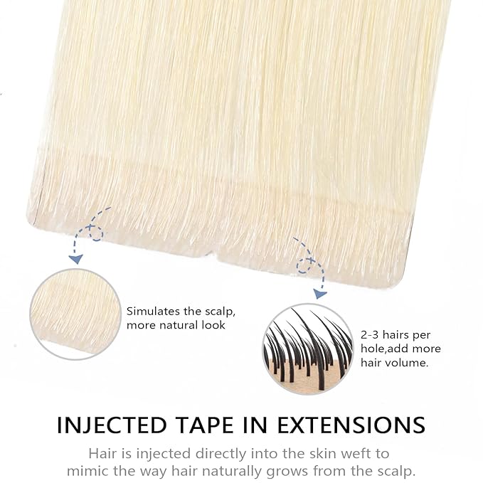 COOKAYU Invisible Tape in Hair Extensions, Platinum Blonde 40g 20pcs 18Inch Seamless Human Hair Extensions Straight Invisi Edge Tape ins