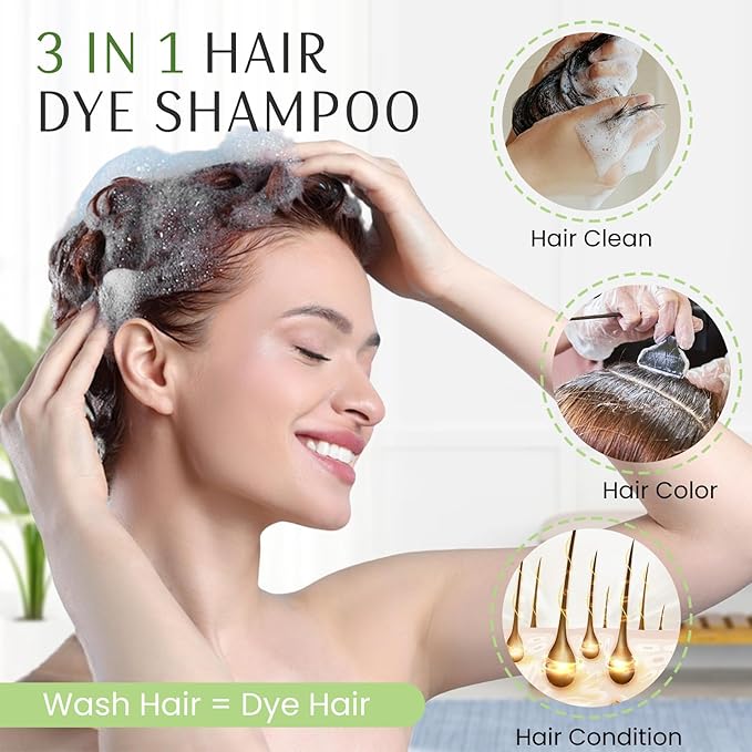 Hair Dye Shampoo 3-in-1, Instant Natural Hair Color Shampoo for Women Men Champu Para Canas Mujer Wine Red, Lasting 3-4 Weeks & Easy to Use & All Hair Types & Root Touch Up, 500ml
