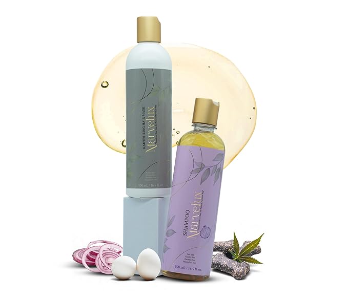 MARVELUX hair care kit with onion shampoo and cauterizing mask: complete system to strengthen hair, deep repair treatment for damaged hair, sulfate-free, growth and shine (500 ml, onion).