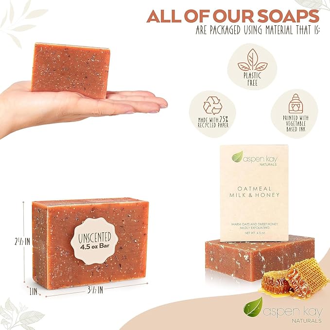 Aspen Kay Naturals Goats Milk, Honey & Oatmeal Soap Bar – with Organic Raw Honey, Goats Milk, Rolled Oats & Shea Butter - Exfoliating Soap – For All Skin Types - Handmade in Florida. (2 pack)