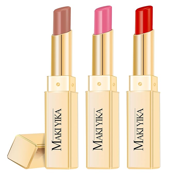 3Pc Moisture Lipsticks for Women Nude Pink Red Lipstick Hydrate Tinted Lip Balm for Dry Cracked Lips Glossy Lip Color, MA55/62/63