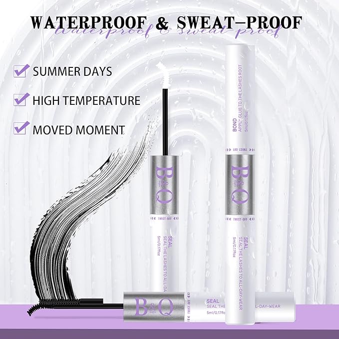 B&Q Lashes Bond and Seal Waterproof 10ML Bond and Seal Long Lasting Lash Bond DIY Lash Extension Bond and Seal for Beginner Eyelash Bond and Seal（YJST-Black）