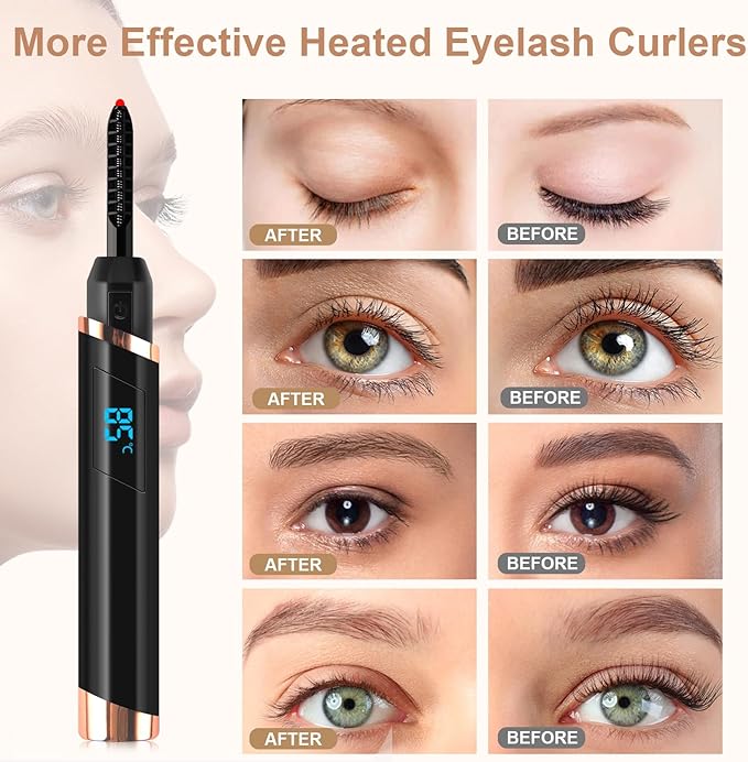 Heated Eyelash Curler, Electric Eyelash Curler, Rechargeable Lash Curler for Makeup Natural Curling Eye Lashes and 24 Hours Long Lasting - Black 2025 Updated New Model