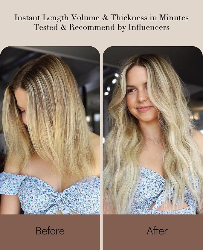 VINBAO Clip in Hair Extensions Ombre Blonde Clip in Human Hair Extensions #8 Light Brown Fading to #60 Platinum Blonde Balayage Extensions Double Weft 16 inch 100g 6pcs (#8/60, 16)