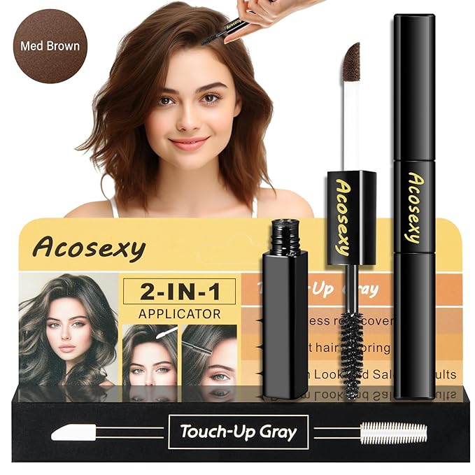 New Cover Touch Up Gray Brush-in Wand,Quick Cover Root Touch Up Rescue, Mascara Natural Water-Resistant Temporary Gray Concealer Cover Up Brush for Hair Mustache & Beard (Med Brown, 1 Pack)