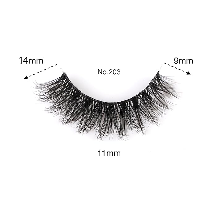 3D Clear Band Lashes 14mm Natural Soft Faux Mink Lashes C/D Curl Cat Eye Wispy Fake Eyelashes Short Cross Reusable False EyeLashes 7 Pairs (No.203)