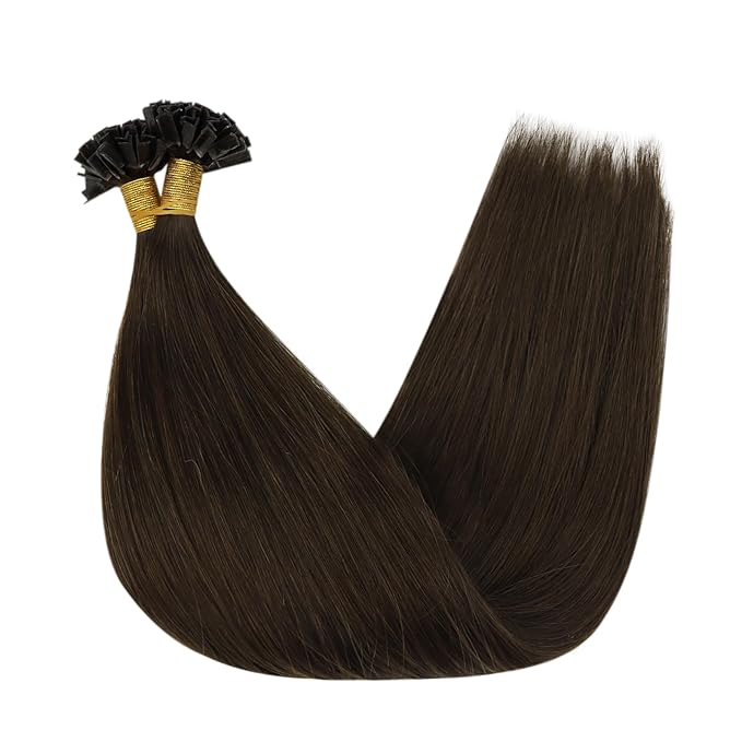 Full Shine Ktip Human Hair Extensions Color 2 Brown Keratin Bond Hair Extensions 20 Inch Long Straight Real Human Hair 50 Grams Prebonded Fusion Extensions Natural Straight