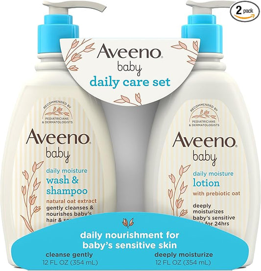 Aveeno Baby Daily Care Gift Set with Oat Extract & Prebiotic Oat, Contains Daily Moisturizing Body Lotion & Gentle 2-in-1 Baby Bath Wash & Shampoo, Hypoallergenic & Paraben-Free, Two Pack