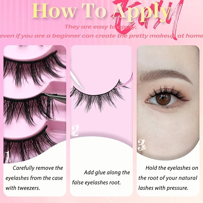 Ahrikiss Lashes Manga Lashes Natural Look Anime False Eyelashes 8 Pairs Faux Mink Lashes Kit with Lash Glue and Lash Tweezers Soft Wispy Fake Eyelashes Cosplay Spiky Strip Lashes (Comic Kit)