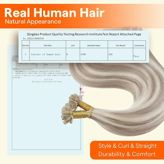 Full Shine U Tip Hair Extensions Human Hair 18 Inch 50 Grams Color 18 Ash Blonde Highlight 613 Bleach Blonde Keratin Tip Hair Extensions Fusion Extensions for Women