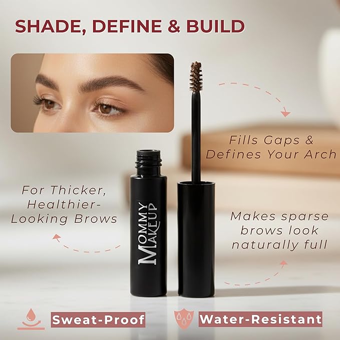 Brow Tint with Microfibers - 4-in-1 Tinted Eyebrow Gel to Groom, Hold, Sculpt & Color Your Brows, Covers Gray Hair - Water Resistant, Clump-Free, Long Lasting (Warm Brunette) by Mommy Makeup