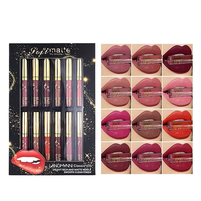PRALOVIXAE 12 Colors Liquid Lipstick set,Matte & Waterproof Longlasting Lipgloss Gift Makeup Set