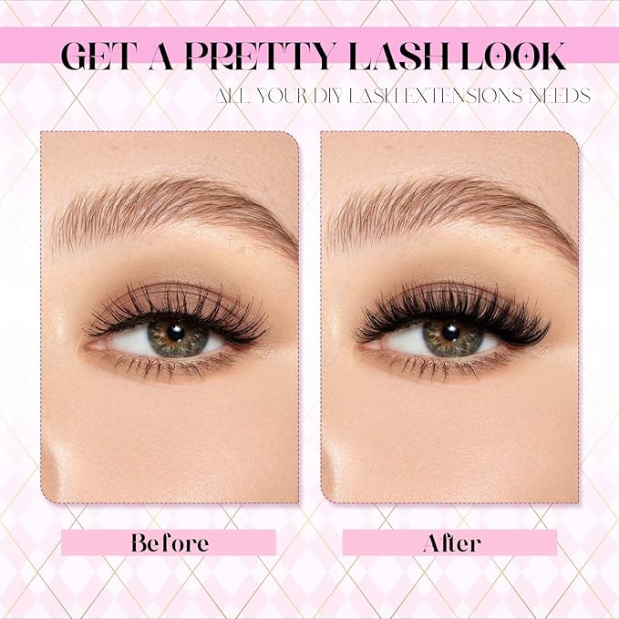 FADLASH DIY Lash Extension Kit Individual Lashes Cluster D Curl Eyelash Extension Kit with Lash Bond and Seal and Lash Applicator Tool for Self Application at Home (20D-0.07D-8-16MIX KIT)