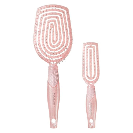 Conair Scalp Care Detangling hairbrush 2pk - Fullsize +Travel Hair Brush - Scalp Massager - hairbrushes for women & men - stocking stuffer - detangler for all lengths and types - Blush Pink