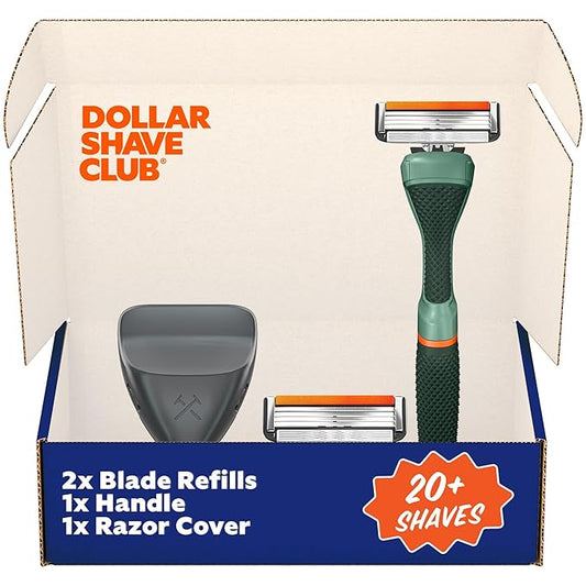 Dollar Shave Club | The Guest Pass Shave Set | 2 Swift Rinse Refill Cartridges, 1 Handle (Green), 1 Razor Cover, Razors for Men