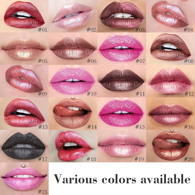 evpct Dark Brown Metallic Glitter Lip Liner and Lipstick Combo Lip Gloss Stain Set Makeup for Women Long Lasting Waterproof 24, Chocolate Metallic Shimmer Frosted Iridescent Shiny Liquid Lipstick 11