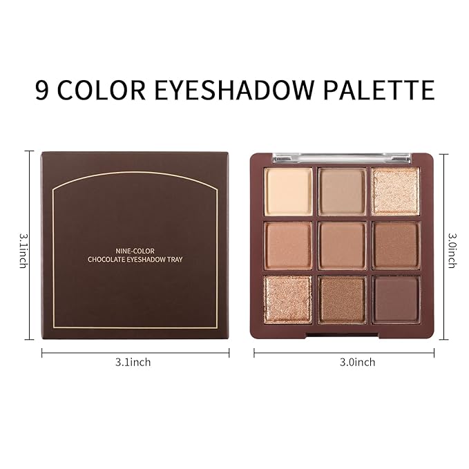 Erinde 9 Colors Eyeshadow Palette, Matte Shimmer Glitter Eye Shadow Palette Makeup, Highly Pigmented Long Lasting Waterproof, Natural Neutral Nude Eyeshadow Makeup Pallet, Chocolate Brown