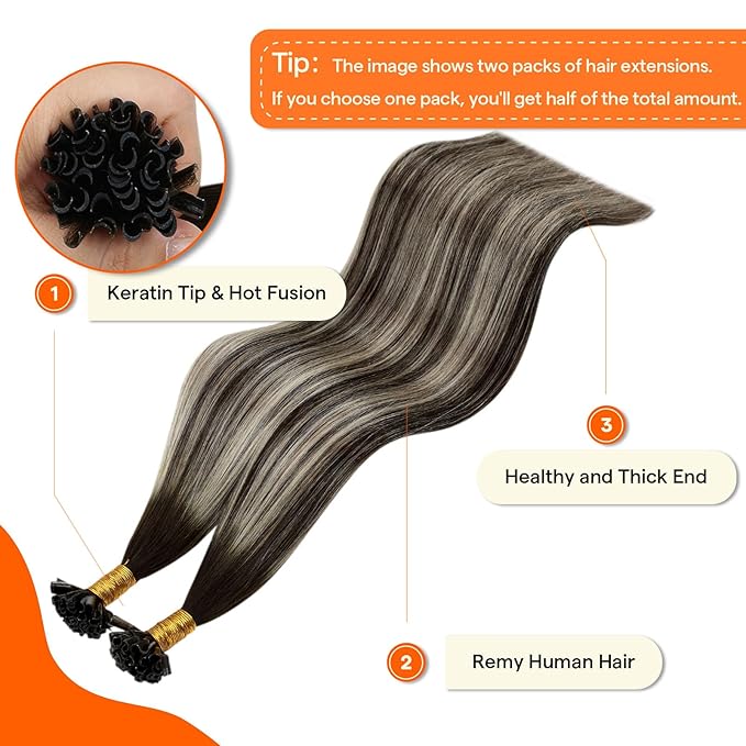 Full Shine Utip Human Hair Extensions 2 Darkest Brown Ombre to 60 Blonde and 2 Brown Keratin Tip Hair Extensions Human Hair 16 Inch Prebonded Fusion Utips Extensions 50 Grams