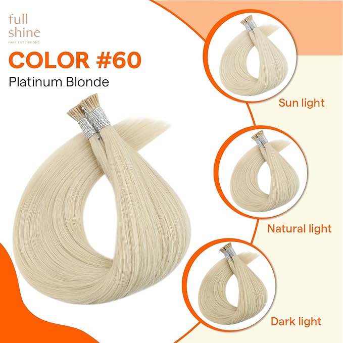 Full Shine Itip Human Hair Extensions 18 Inch Platinum Blonde I Tip Hair Extensions Real Human Hair 40 Grams Cold Fusion Extensions I Tips Straight Human Hair