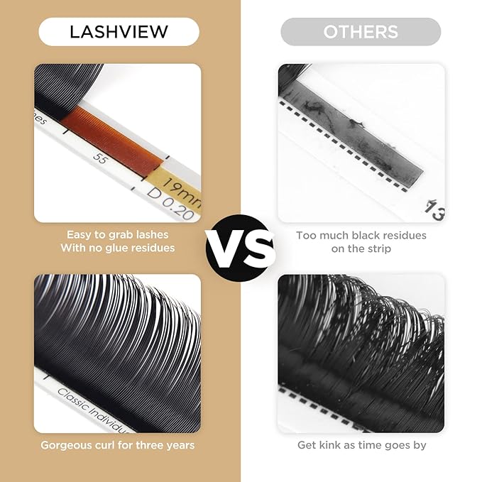 LASHVIEW D Curl 10mm Semi-Permanent Eyelash Extensions 0.20 Thickness Silk Fake Natural Thick Lashes Individual Eyelashes Silk lashes (Salon Use)