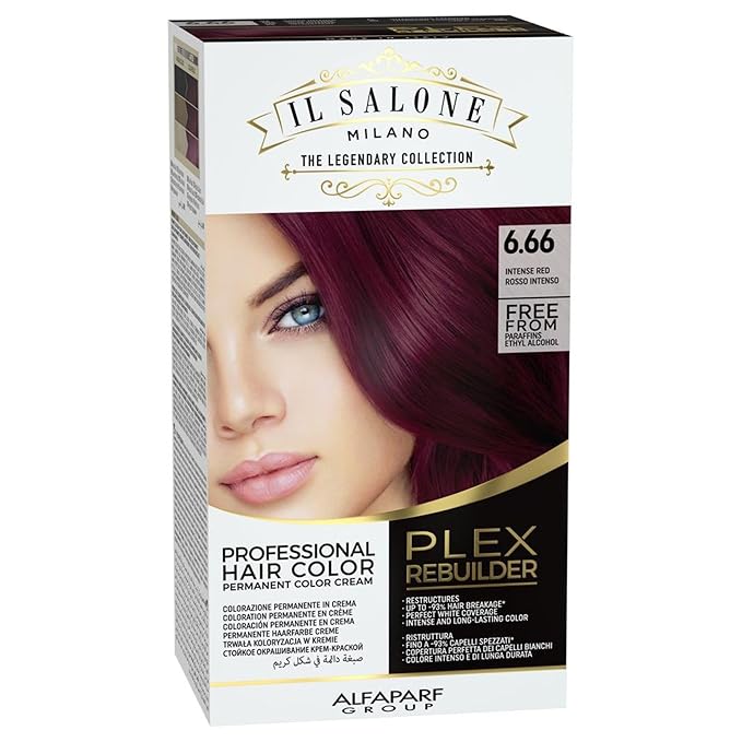 Il Salone Milano Plex Rebuilder Permanent Hair Color Cream - 6.66 Intense Red Hair Dye Kit - Professional Salon - Premium Quality - Protects and Restructures - Paraffin, Paraben, Ethyl Alcohol Free