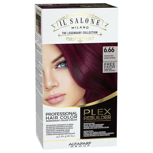 Il Salone Milano Plex Rebuilder Permanent Hair Color Cream - 6.66 Intense Red Hair Dye Kit - Professional Salon - Premium Quality - Protects and Restructures - Paraffin, Paraben, Ethyl Alcohol Free