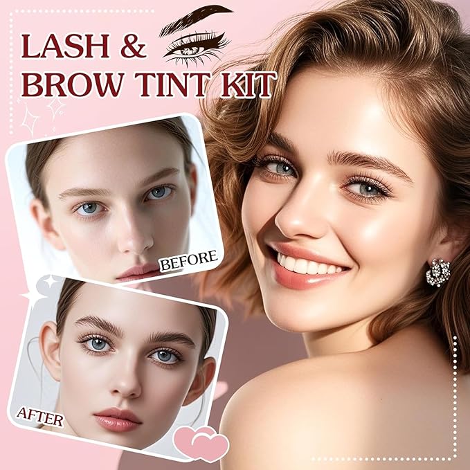 Eyelash & Eyebrow Color Kit,2 in 1 Professional Lash & Brow Color Kit Lash Color Kit with Brush Long Last Effect Up to 6 weeks,Natural,Safe & Easy Natural Brows Color DIY at Home (Black and Brown)