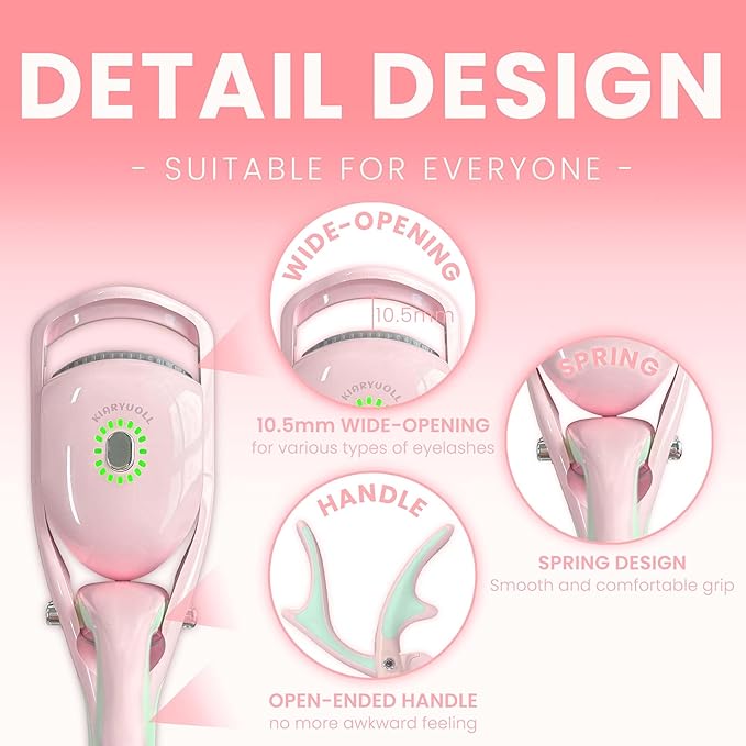 Electric Heated Eyelash Curler Kit Hot Lash Therapy Professional Eyelash Tools Battery Powered Lash Lifter Rechargeable Clamp for Various Eye Types Plastic Material (Colour Pink)