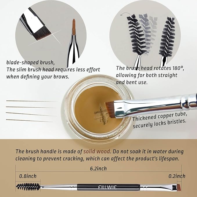 2 Pack Eyebrow Pomade Stamp & 4-Tip Liquid Eyebrow Pen Kit, Dual Brow Colors with Angled Spoolie Brush & PU Travel Pouch – Long-Lasting, Waterproof, Natural Look (Dark Brown + Chocolate)