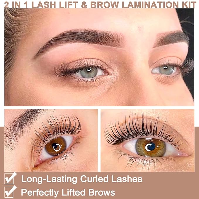 Lash Lift Kit Brow Lamination Kit Brown Color, Professional Eyelash and Eyebrow Perm Kit for Fuller Brows & Long Lasting Curl Lashes, Safe Effective Results Salon or DIY Use (Brown)
