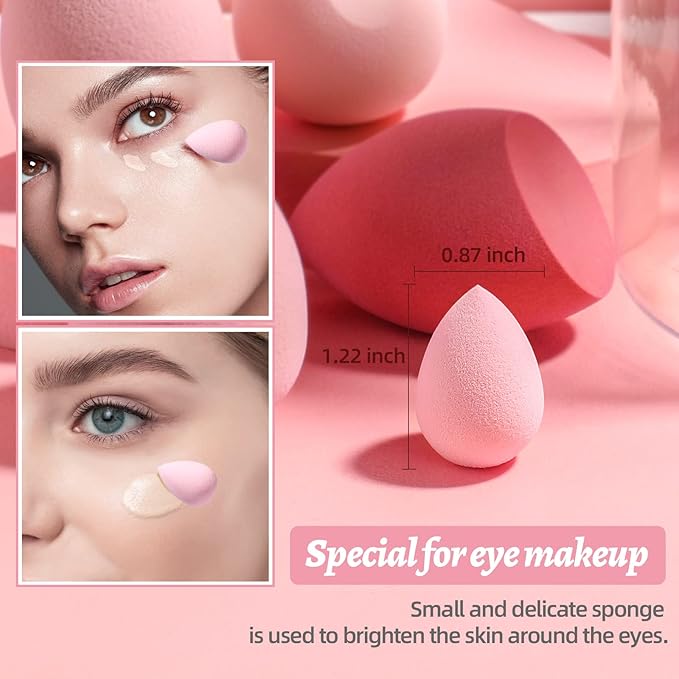 Makeup Sponge Set BS-MALL with Storage Case 7 Pcs for Liquid, Cream, and Powder,SAVE Foundation with 1 Mini Makeup Sponge For Travel Daily Use (A-Pink）