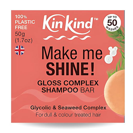 KinKind Shine Gloss Complex Shampoo Bar - Glycolic Acid & Seaweed Shampoo - For Colour-Treated & Dull Hair - UK Made - Up to 50 Washes - Vegan & Cruelty-Free