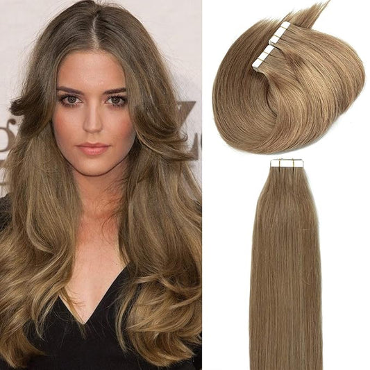 Lacer 16 inch Seamless Remy Tape in Human Hair Extensions Natural Balayage Seamless PU Skin Weft 100% Real Virgin Human Hair Color #6 Medium Brown Double Side 50g 20pcs/set