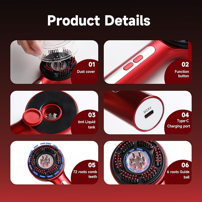 3-in-1 Electric Scalp Massage Comb, Hair Oil Applicator, Five-Level Head Scratching, Soothing and Relaxing to Prevent Hair Loss, Portable Home Massage Comb for Men and Women, Ipx7 Waterproof