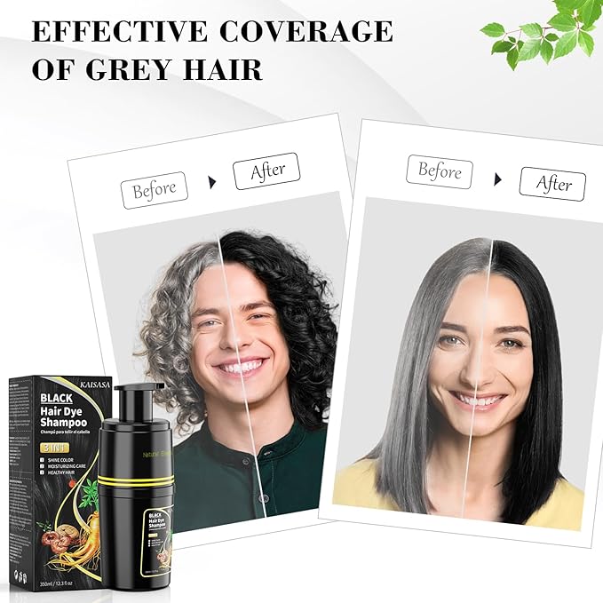 Black Hair Dye Shampoo 3 in 1, Hair Color Shampoo for Cover Grey Hair, Natural with Herbal Ingredient for Men and Women (Black)