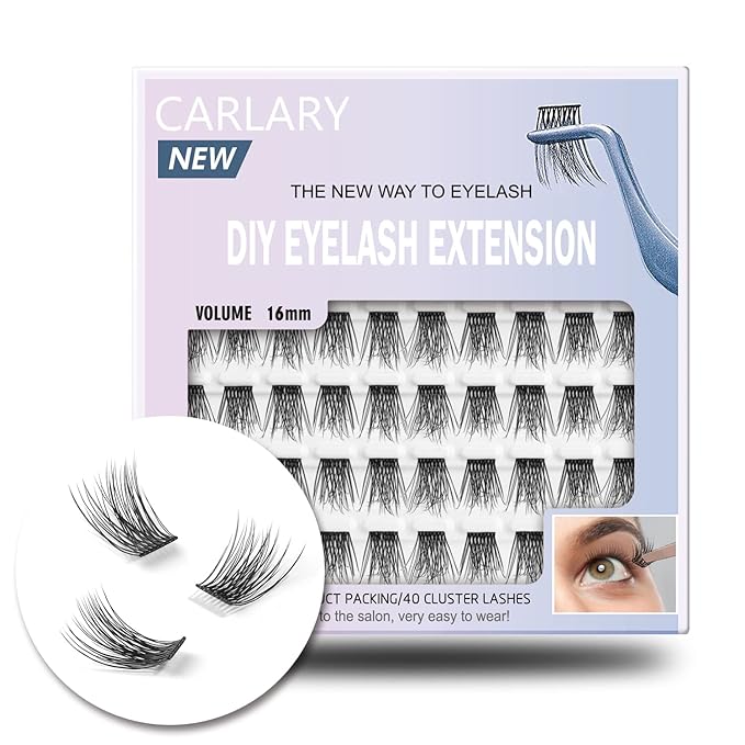 Lash Clusters, DIY Eyelash Extension, 40 Mini Glue Bonded Clusters individual lashes, Wispy Fluffy Reusable Artificial Natural Look for Cluster Lashes, C Curl Lashes Pack (Volume-16mm)