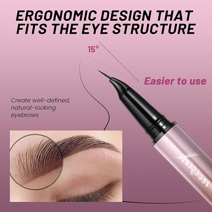2 Pack Eyebrow Pen, Waterproof Microblading Eyebrow Pencil, 2-in-1 4 Tip Eye Brow Makeup Pen for Women with Precise Curved Brush-Tip Create Natural Hair-Like Brows, Last All-Day (Dark Brown)