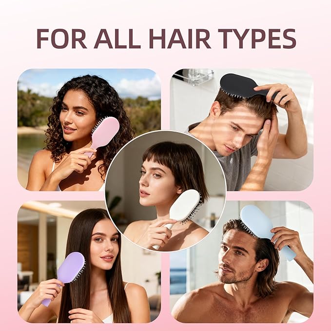 Boar Bristles Hair Brush for Women Men and Kids, Detangling Hair Brush for Smoothing Massage Add Shine, Nylon&Boar Bristles brush for Hair Healthy, Easy to Storage(Pink)