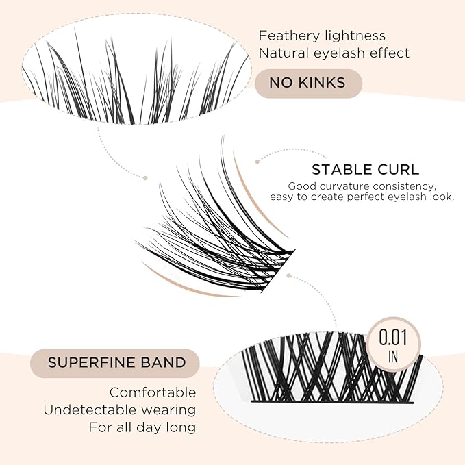 PopUp Lash Clusters 144 Pcs Cluster Lashes DIY Cluster Eyelash Extensions Mega Volume Reusable Individual Lashes Cluster Volume Look Super Thin Band & Soft(D10)